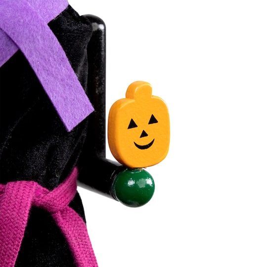 Green Wooden Witch Holding Broom & Jack-O-Lantern Halloween Nutcracker